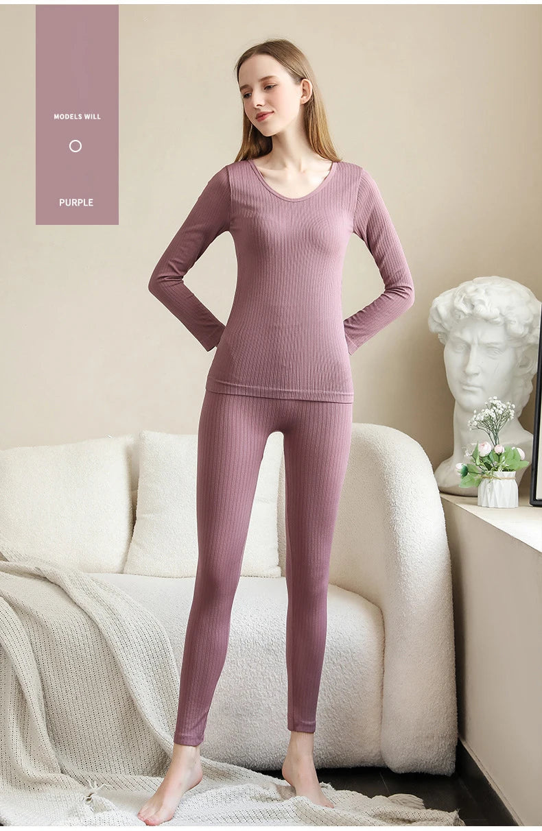 Frauen Thermo Unterwäsche Winter Langarm Winterkleid ung nahtlose Thermo Unterwäsche Intim Set Frau dicke 2 Stück Nachtwäsche