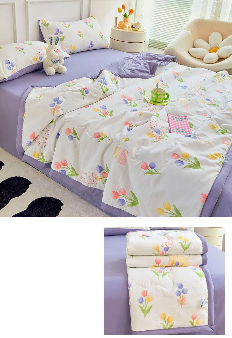 1pc Thin Duvet for Summer Quilt Single/Double/Queen Size Comforter Printed Blanket Home Soft Bedspread edredones (No Pillowcase).