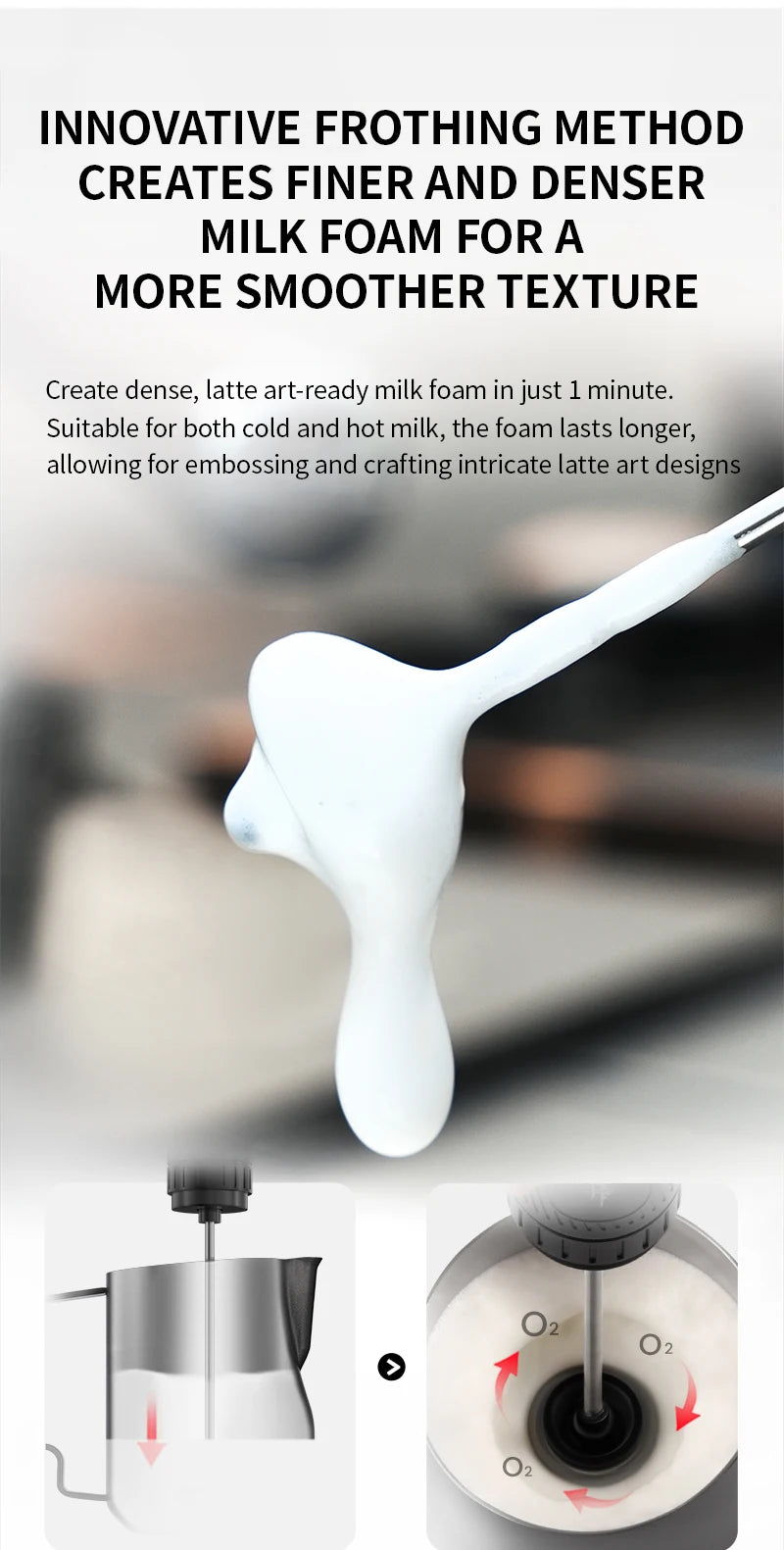 MHW-3BOMBER Official Electric Milk Frother Portable Home Barista Tools Kitchen Accessories.