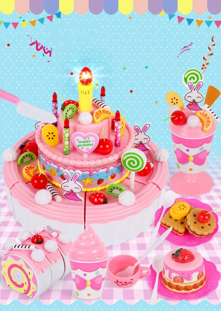 Kitchen Coffee Pretend Play Tea Set Children Toy Food Cake Model Girl Simulation Utensils Cut Kids Play House Birthday Cake Toys.