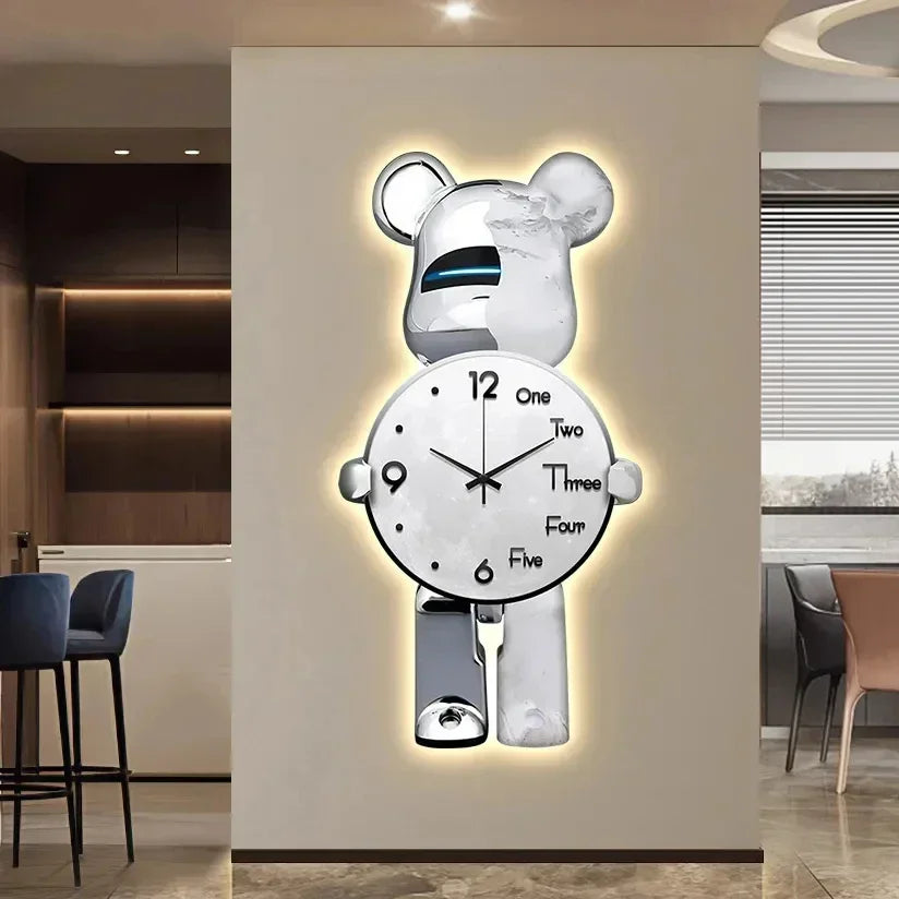 Wand Ästhetische Bär Uhr Moderne LED Licht Einzigartige Bär Stille Uhr Lampe Uhr Luxus Esszimmer Wohnzimmer Dekoration Hause Ornament
