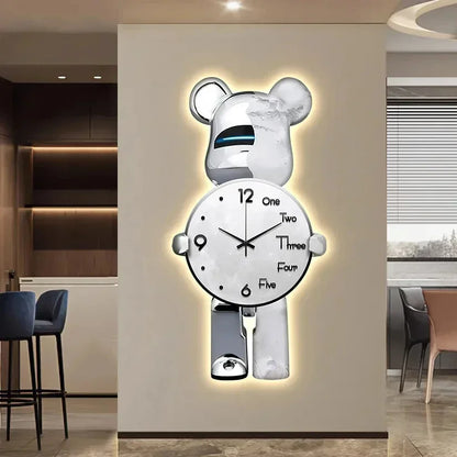 Wand Ästhetische Bär Uhr Moderne LED Licht Einzigartige Bär Stille Uhr Lampe Uhr Luxus Esszimmer Wohnzimmer Dekoration Hause Ornament