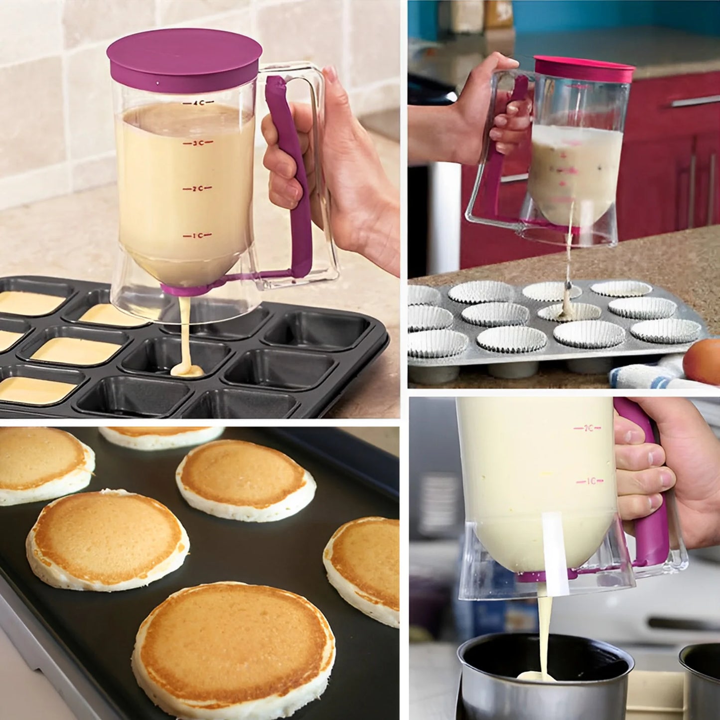 Handheld Batter Dispenser with Fried Egg Mold Set Pancake Cupcake Batter Dispenser Muffin Waffles Pastry Paste Distribution Tool.