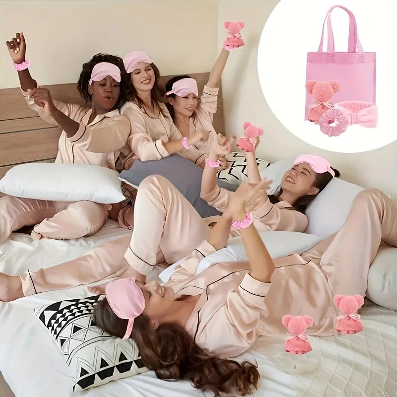 20 Spa Gift Set -5 Polyester Large Bags, 5 Headbands, 5 Hair Rings, 5 Bear Shaped Fabrics - Perfect for Bridal Showers, Singles'.