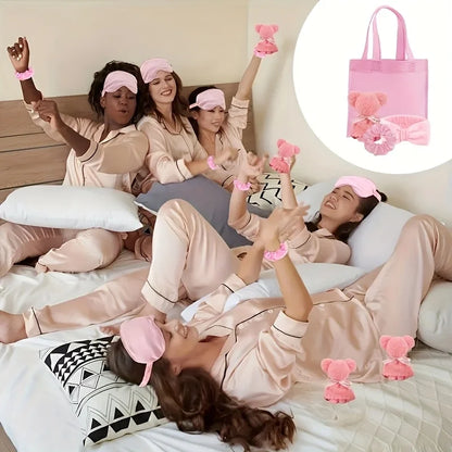 20 Spa Gift Set -5 Polyester Large Bags, 5 Headbands, 5 Hair Rings, 5 Bear Shaped Fabrics - Perfect for Bridal Showers, Singles'.