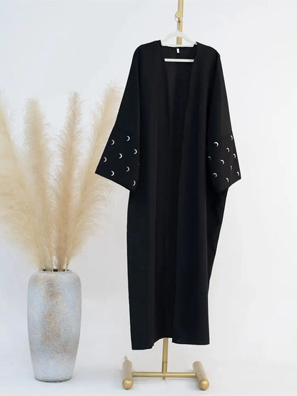 Moon Embroidery Open Abaya 2024 New Luxury Kimono Coat Hijab Muslim Sets for Women Islam Retro Modest Clothing for Party Kebaya