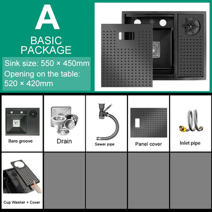 Hidden Cup Washer Bar Tank Stainless Steel Kitchen Sink Multifunctional Wash Basin Mini Small Single Slot With Cover Plate