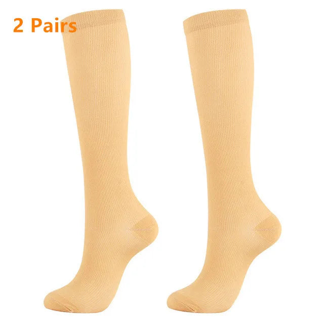 2 Pairs Compression Stockings Blood Circulation Promotion Slimming Sport Nurse Socks Anti Fatigue Comfort Knee High.