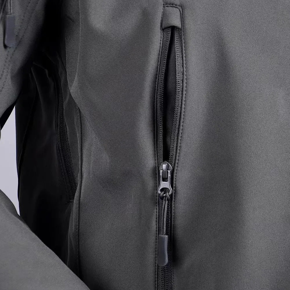 Mens Winter Outdoor Oversized Softshell Jackets Waterproof Zipper Hunting Clothes Fleece Lining Windbreaker Tactical Pocket Coat.