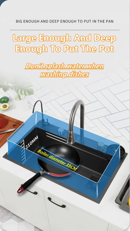 Wasserfall-Küchenspüle aus Edelstahl 304, Zughahn, Einzelschlitz, Hochdruckbecher, Waschmaschine, Café, Weinbar, Waschbecken