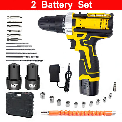 1 oder 2 Batterien Lithium-Bohrmaschine Elektroschrauber Handbohrmaschine Elektrowerkzeug-Set Multifunktionale Zubehörbox