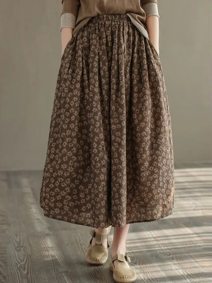 Women Casual Skirts New Arrival 2023 Autumn Vintage Style Floral Print Loose Comfortable Ladies Elegant A-line Long Skirt D536.