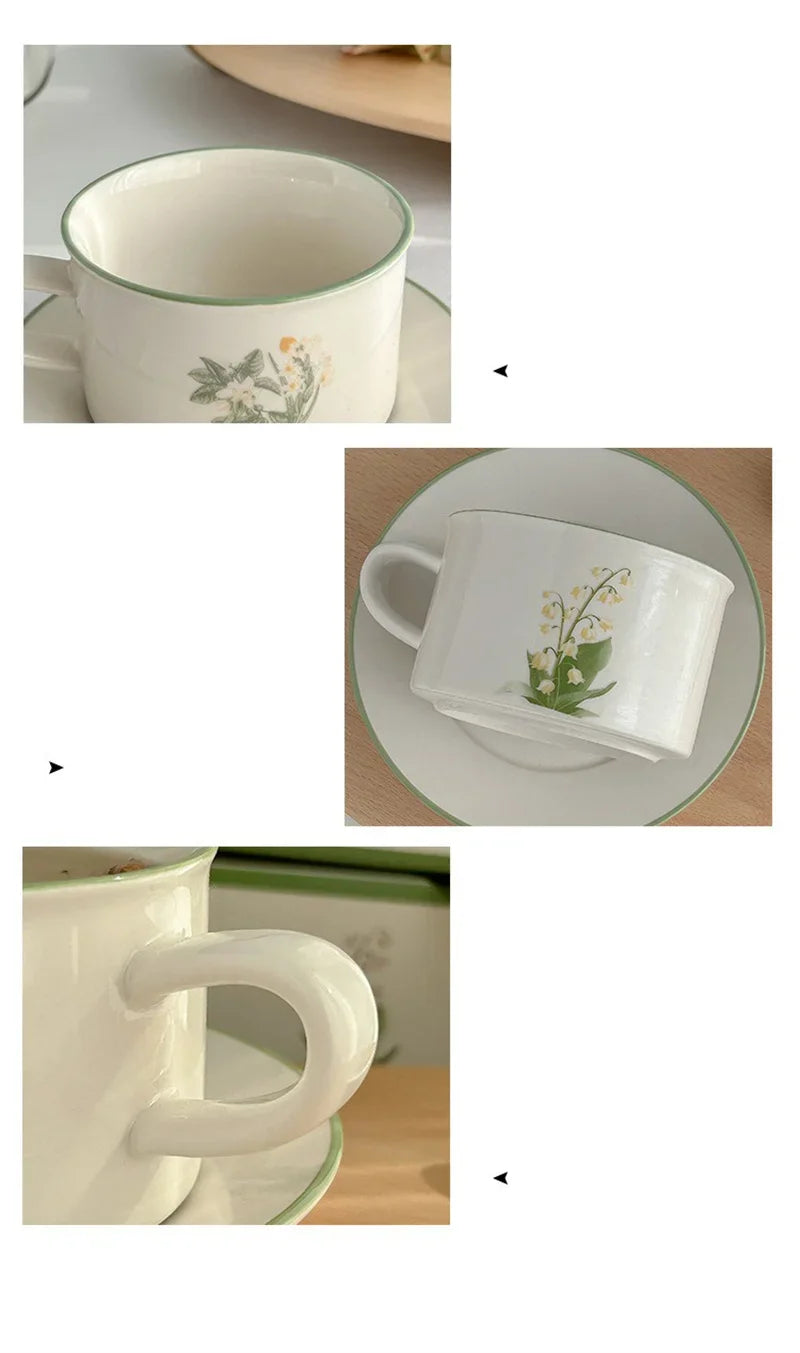 380ml Retro European Style Ceramic Mug Floral pattern Coffee Cup and Saucer Set Exquisite Latte Afternoon Tea cup Dessert Plate.