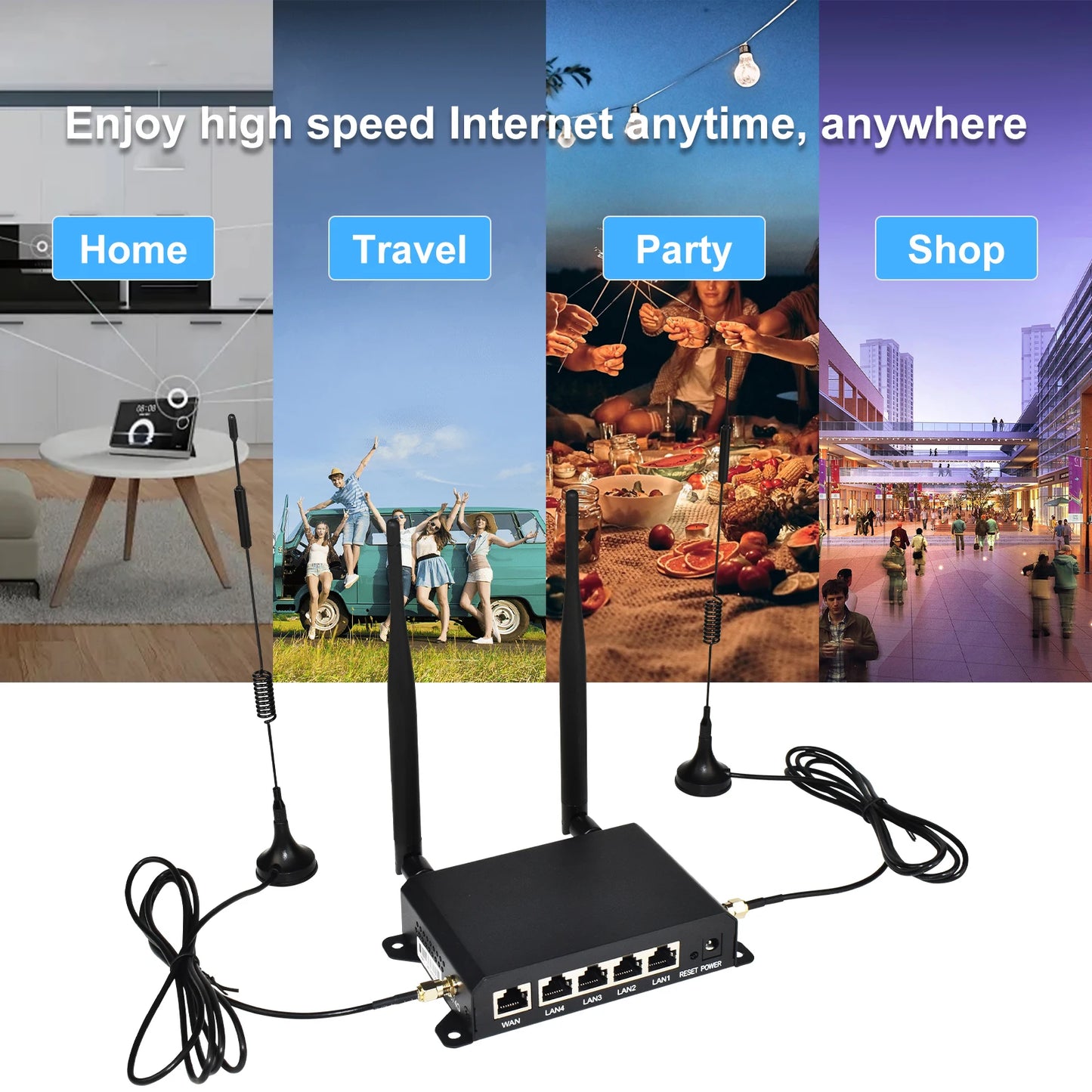 KuWFi 4G LTE WiFi Router 2.4G CAT4 300Mbps RJ45 Port Support VPN DDNS Firewall Function Wall-Mounted External 4pcs Antennas.