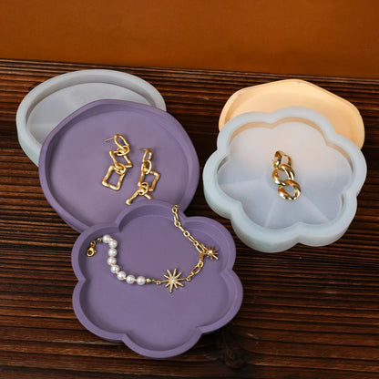 Flower Shape Tray Silicone Mold DIY Handmade Round Coaster Plaster Molds Concrete Resin Storage Plate Crafts Making Home Decor.