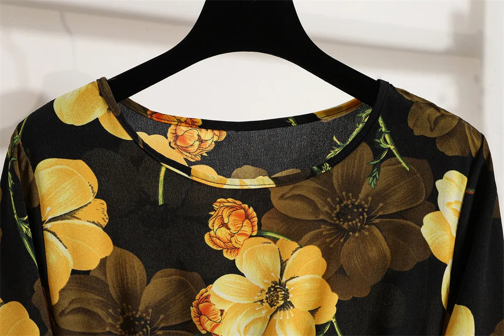 Women Floral Printed Maxi Dresses Spring Summer Casual O Neck Full Sleeve High Waist A Line Boho Beach Party Long Dress Vestidos.