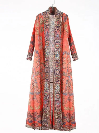 Abaya Miyake Pleated Printed Robe Jacket Arabian Dubai Style Women's Long Sleeve Conservative Demure Muslim Trench Coat 55inches