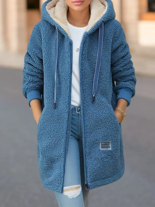 Herbst Winter Verdickte Fleece-gefüttert Sweatshirt frauen Mit Kapuze Top Strickjacke Mid-länge Trendy Neue Stil Lamm Wolle jacke