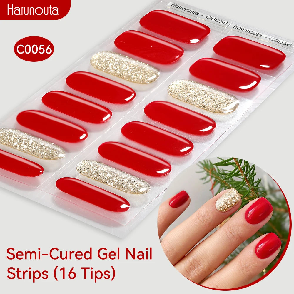 Harunouta Gradient Semi Cured Gel Nail Sticker Long-Lasting UV Nail Sticker UV/LED Extension Gel Nail Foil Gel Polish Full Cover.