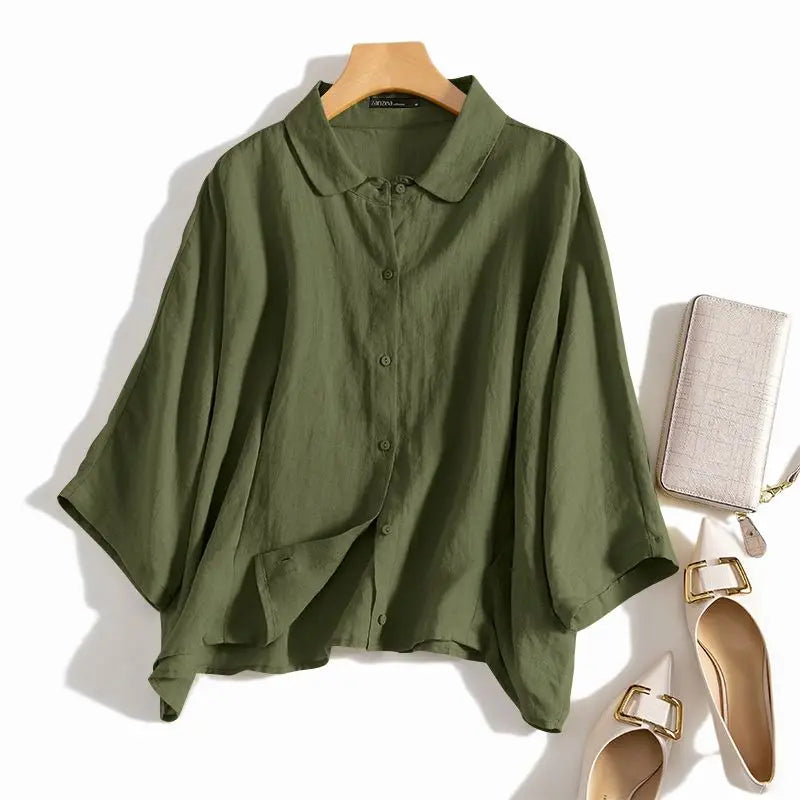 ZANZEA Summer Fashion Lapel Neck Shirt Women Elegant 3/4 Sleeve Blouse Work Buttons Down Tops Tunic Female Casual Loose Blusas