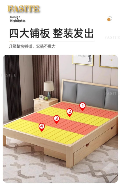 Massivholz Modernes einfaches 1,8 Meter Doppelbett Mietzimmer 1,2 Meter Einzelbett 1,5 Meter einfacher Bettrahmen