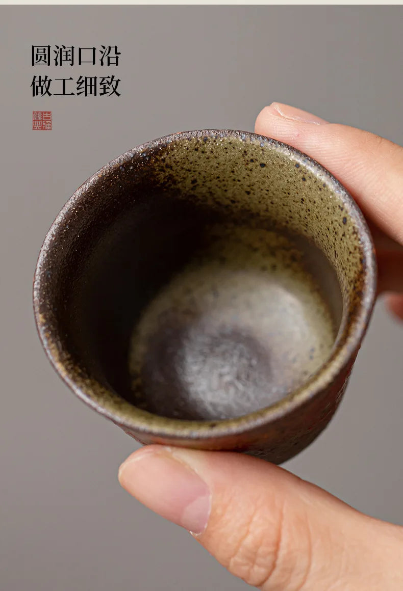 2pc/lot Kiln Change Red Old Rock Mud Horseshoe Teacup Handmade Tea Bowl Single Cups Smelling Cup Jianzhan Master Cups Tea 45ml.