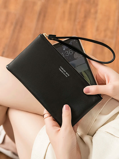 MIYIN Simple and Fashionable Women's Ultra Thin Long Wallet Solid Color PU Leather Zipper Wallet Large Capacity Portable Handbag.