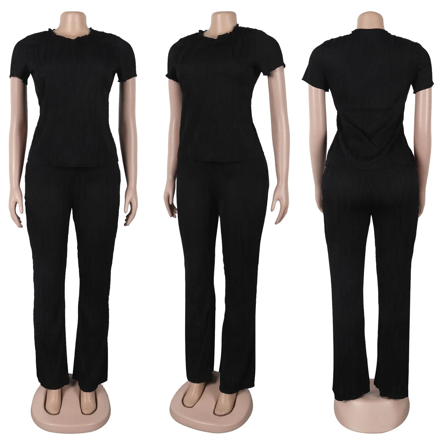 Two Piece Sets Women Pants Set Matching Sets Short Sleeve Solid Casual Tops Long Pants High Waist Bodycon Y2k Streetwear 2025.