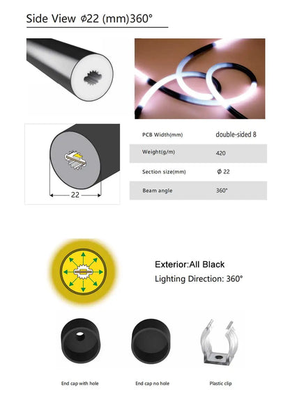 Black Led Neon Silica Gel Tube Diffuser Soft Rope Tube IP67 Waterproof For WS2812B SK6812 WS2811 5050 RGB Flexible Strip Light.