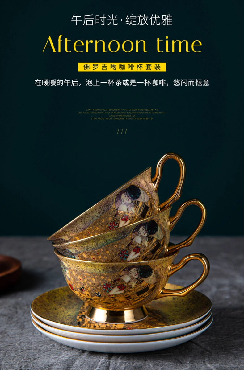 European Coffee Set Bone China Coffee Cup And Saucer Set Retro Luxury Porcelain Cup For Birthday Gift Couple Set With Gift Box.