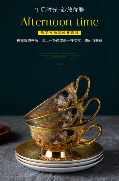 European Coffee Set Bone China Coffee Cup And Saucer Set Retro Luxury Porcelain Cup For Birthday Gift Couple Set With Gift Box.