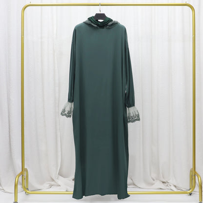 2025 Latest Lace Hoodie Soft And Comfortable jilbab One Piece Long Robe Prayer Abaya Jilbab Nikab Abaya Muslim Dress for Women