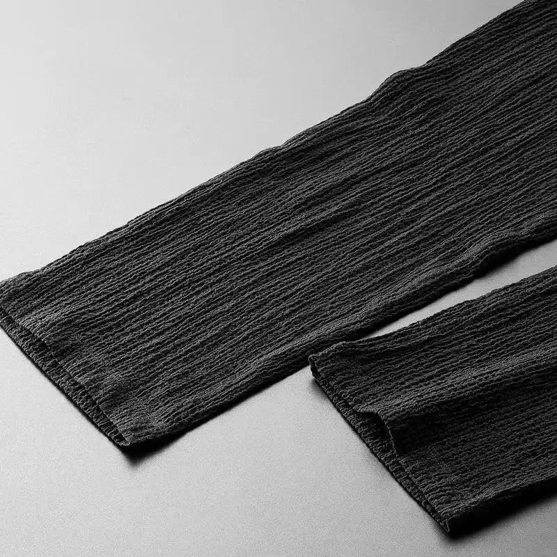 Summer Lightweight Pleated Cotton Casual Sports Set Men's Thin Comfortable Breathable Fashionable Collar Short Sleeve Two-Piece