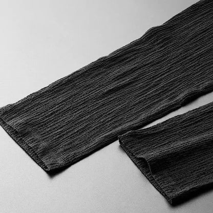 Summer Lightweight Pleated Cotton Casual Sports Set Men's Thin Comfortable Breathable Fashionable Collar Short Sleeve Two-Piece