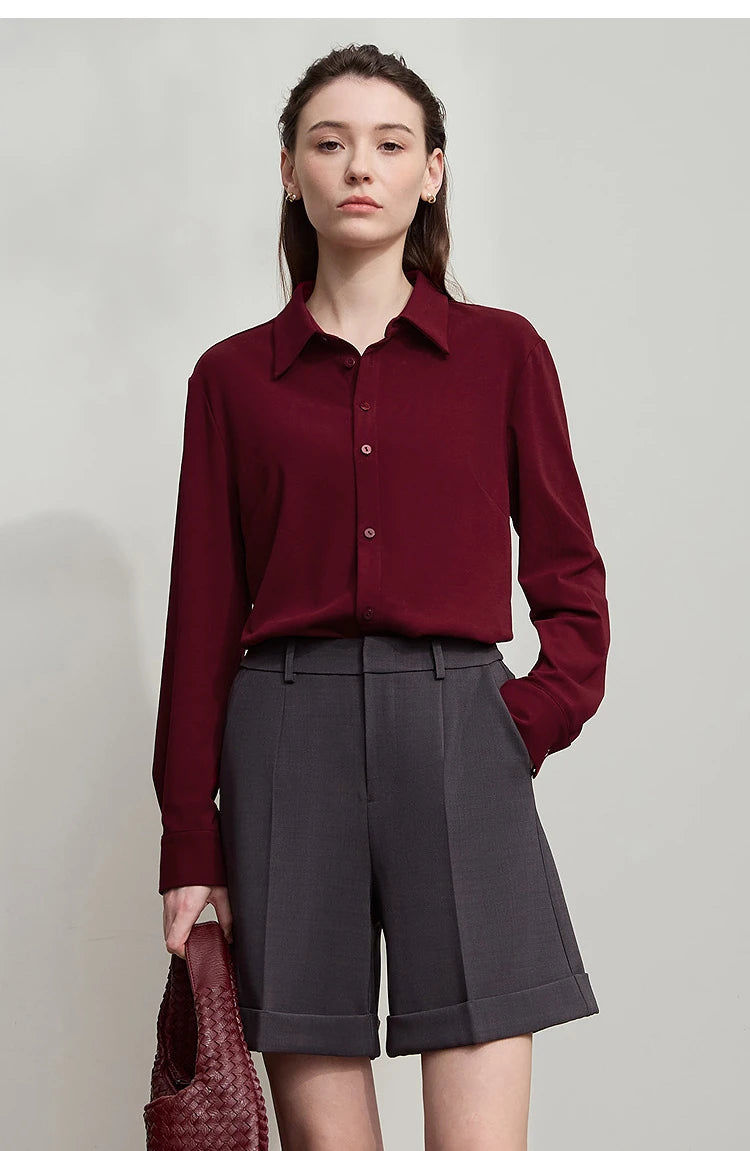 AMII Office Lady Shirt 2025 Autumn New Minimalism thick Long Sleeves Blouse Elastic Cotton Lapel Women's Clothing 12553079