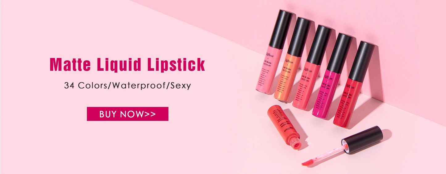QIBEST Matte Liquid Lipstick Waterproof Long Lasting Lip Gloss Velvet Mate Nude Red Tint Tube Lipsticks Lipgloss Makeup Cosmetic.