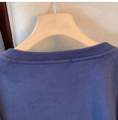 150kg plus size Damen büste Herbst Winter lose Rundhals ausschnitt Fleece warmes Sweatshirt bedrucktes Oberteil blau 5xl 6xl 7xl 8xl 9xl