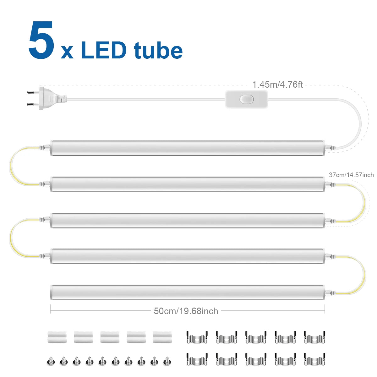 50cm T5 LED Tube Light 15W Aluminum - Garage Ceiling Light/Kitchen Under Cabinet Lighting/Wall Lamp 110V-220V Universal Voltage.