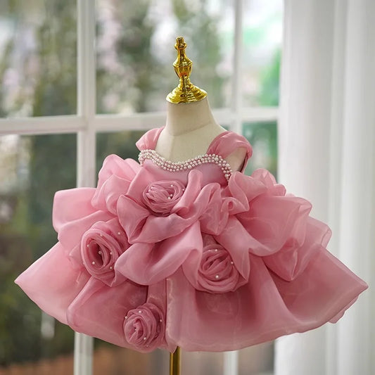 Elegantes Mädchen Geburtstags feier Kleid formelle einjährige Weihnachts kleid Blumen junge Hochzeit flauschige Prinzessin Kleid Prinzessin Kleid