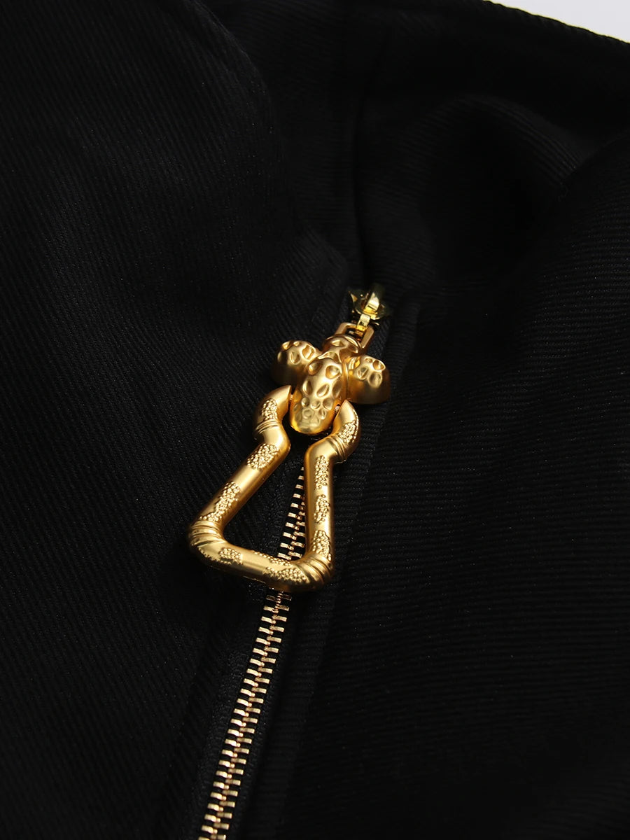 TWOTWINSTYLE Solid Loose Spliced Zipper Fashion Jackets for Women Lapel Long Sleeves Patchwork Lace Up Casual Jacket Female New.