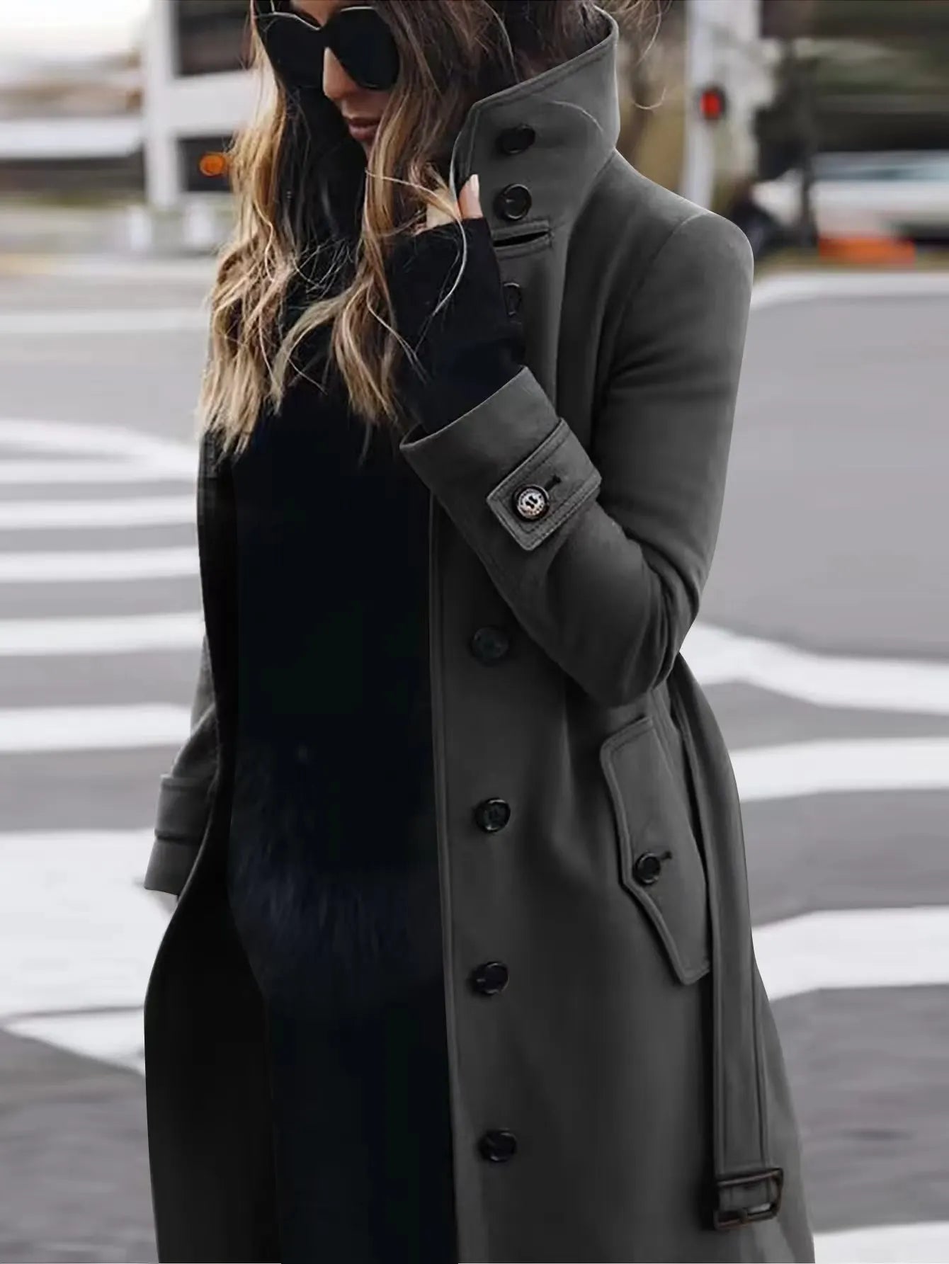 Winter drehen-unten Neck Woolen Jacke Mantel Outer Frauen Fashion Solid Langarm Einreiher Lose Wolle Mäntel Streetwear