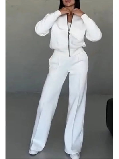 Women Tracksuit 2 Pieces Set Fashion Long Sleeve Zipper Coat Casual Solid Sweatshirt Straight Pants Suit Ladies Autumn Sportwear.