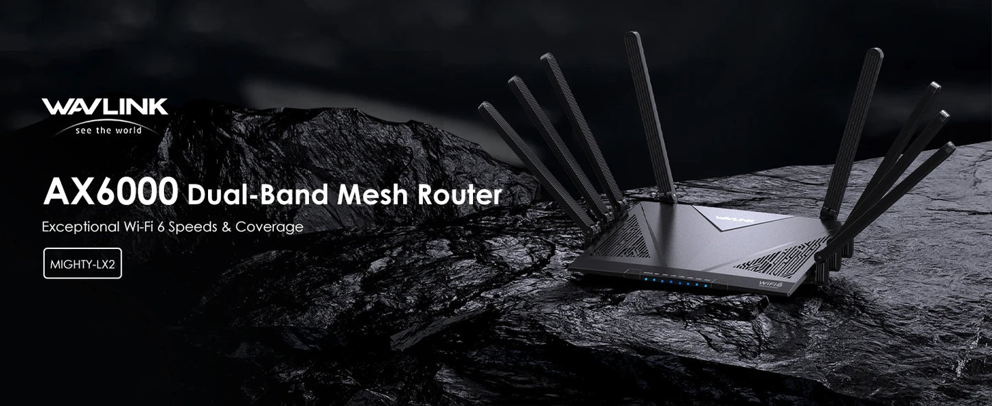 WAVLINK WiFi 6 Gigabit Router AX6000 Dual-Band 5GHz 2.4GHz Wireless Mesh Router 2500Mbps WAN/LAN with 8x5dBi High Gain Antennas.