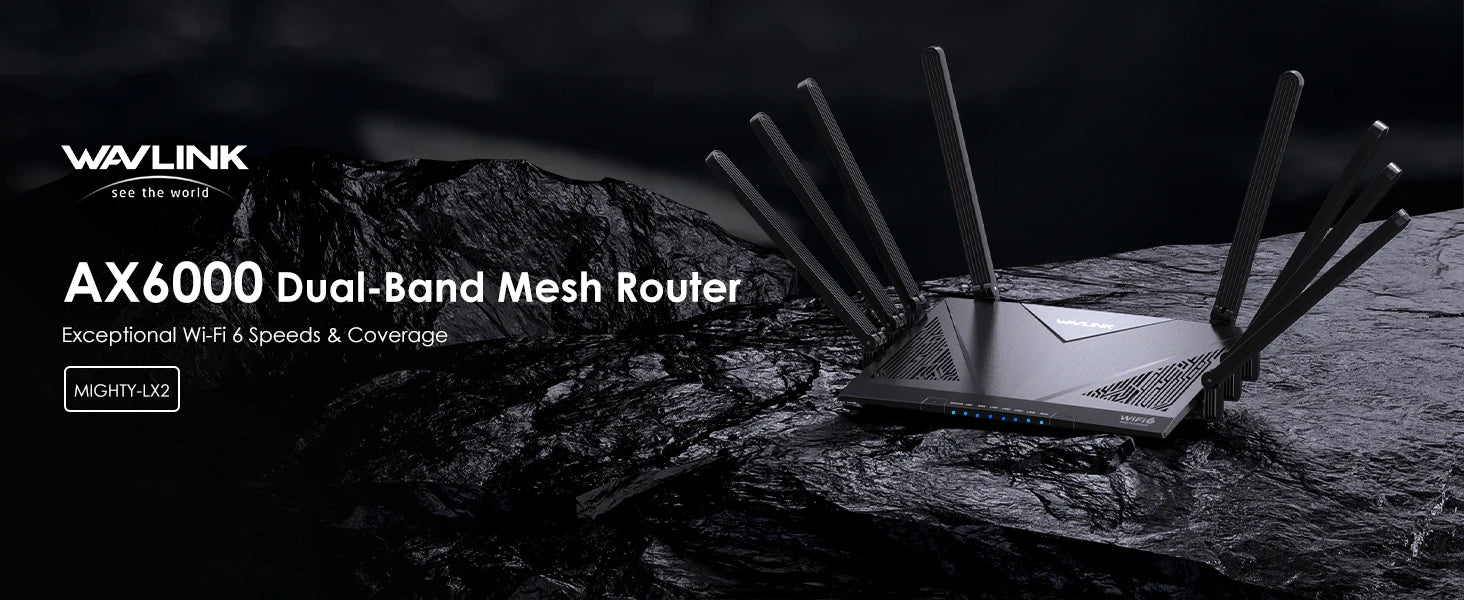 WAVLINK WiFi 6 Gigabit Router AX6000 Dual-Band 5GHz 2.4GHz Wireless Mesh Router 2500Mbps WAN/LAN with 8x5dBi High Gain Antennas.