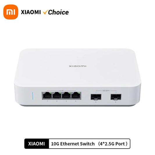 2025 NEW Xiaomi 10G Ethernet Switch 4×2.5G+2×10GMbps Mini Network Switches VLAN Ethernet Splitter Lan Router 6 Ports Hub Switch.