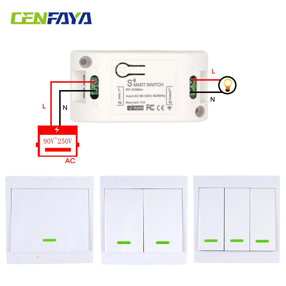 CENFAYA 433 Mhz Drahtlose Fernbedienung Lichtschalter AC 110 V 230 V 220 V Empfänger Modul 1 2 3 Gang Wand Panel Sender EIN/AUS.