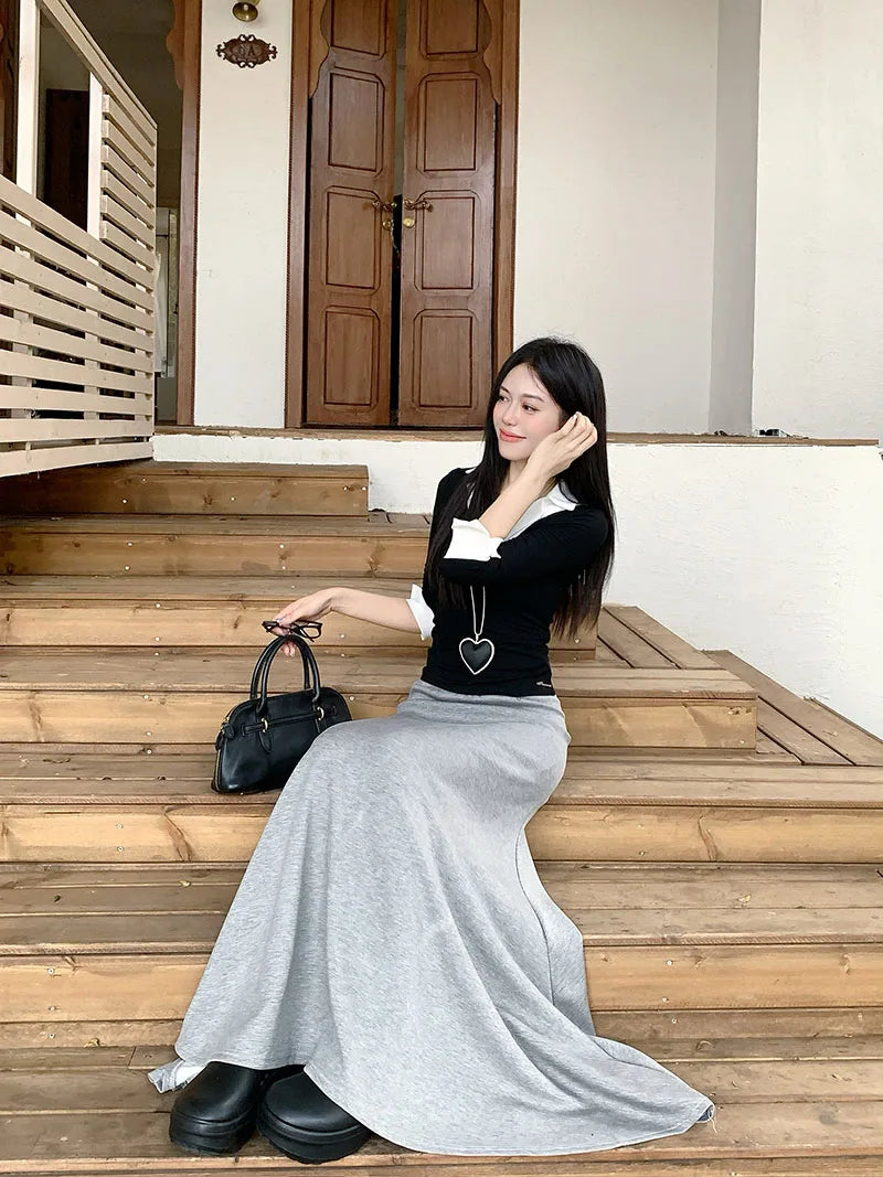 high quality Korean-style  trumpet skirt women waist fall  design knitted long skirt female.