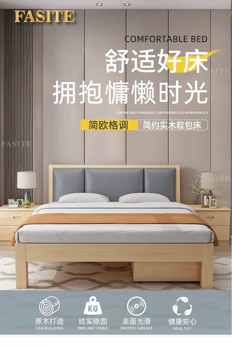 Massivholz Modernes einfaches 1,8 Meter Doppelbett Mietzimmer 1,2 Meter Einzelbett 1,5 Meter einfacher Bettrahmen