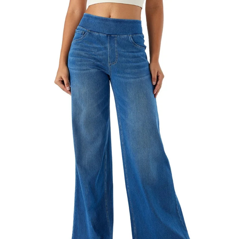 Women's New Large Size Denim Wide-Legged Trousers American High-Waisted Thin Straight Loose Casual Trousers Casual Jeans.
