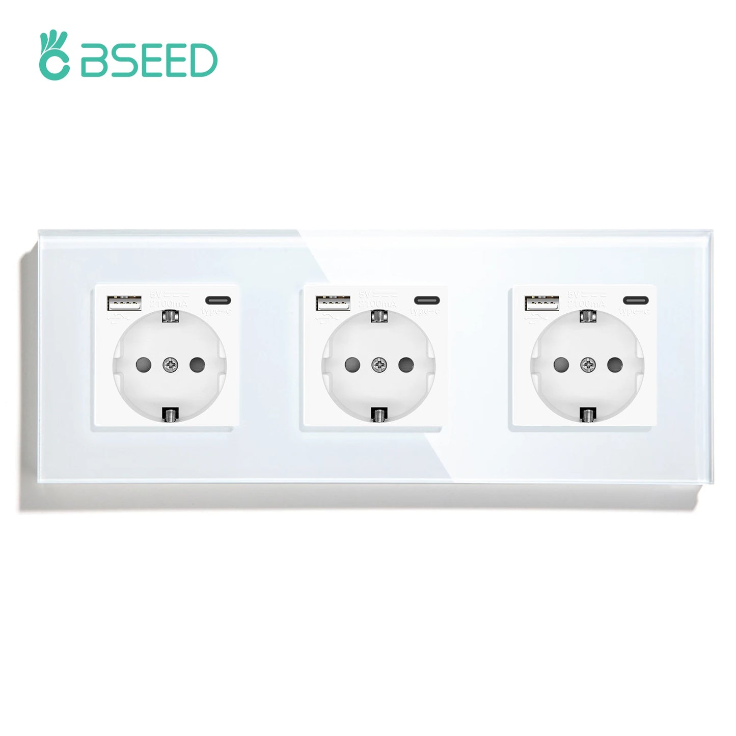 BSEED EU-Standard, einzelne Steckdose, Touch-Schalter, USB-Wandsteckdosen, Doppelsteckdosen, dreifache Steckdosen, vierfache Glassteckdosen